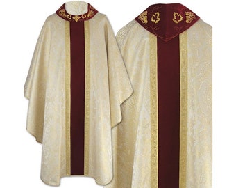Vestment Gold, Gothic style Chasuble with a matching stole, Vestments for Priest, Catholic Vestments, Liturgical Chasuble.