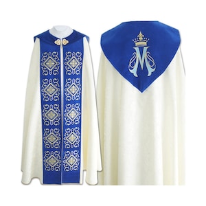 Marian style Cope with a matching stole, Gold Chasuble, Vestments for Priest, Catholic Vestments, Liturgical Chasuble.