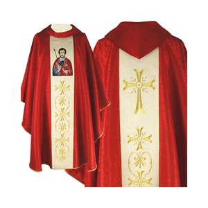 Vestment &quot;St. Thomas - Red Gothic style Chasuble with a matching stole, Vestments for Priest, Catholic Vestments, Liturgical Chasuble, Gift,