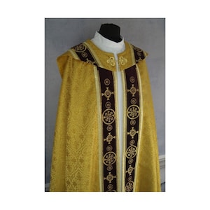 Semi-gothic style Cope with a matching stole, Gold Chasuble, Vestments for Priest, Catholic Vestments, Liturgical Chasuble.