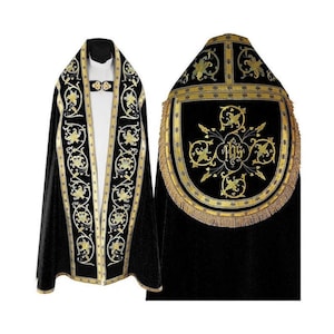 Roman style Cope with a stole, Black Cope Chasuble, Vestments for Priest, Catholic Vestments, Liturgical Chasuble, Priest Gift Pastor