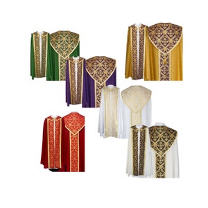 Semi-gothic style Cope with a matching stole, Gold Chasuble, Vestments for Priest, Catholic Vestments, Liturgical Chasuble.