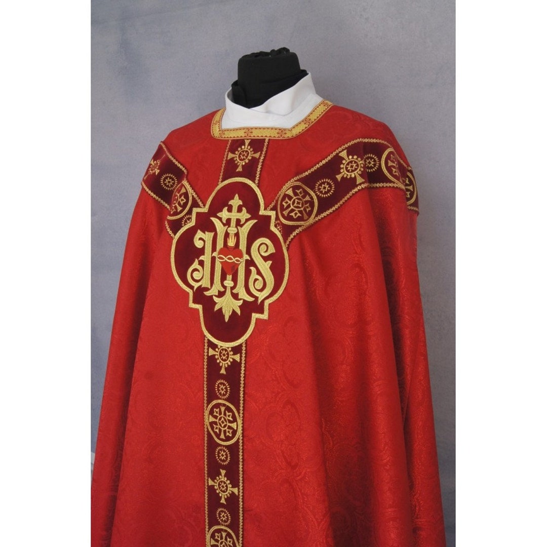 Conical Chasuble With IHS Symbols, Vestments for Priest, Catholic