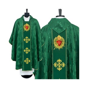 Gothic Chasuble with a matching stole &quot;Sacred Heart of Jesus&quot;, Vestments for Priest, Catholic Vestments, Liturgical Chasuble, Priest Gift.