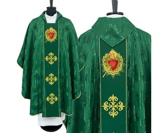 Gothic Chasuble with a matching stole "Sacred Heart of Jesus", Vestments for Priest, Catholic Vestments, Liturgical Chasuble, Priest Gift.