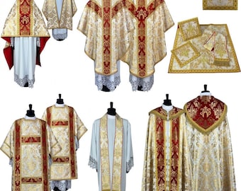 Solemn set chasuble with a priest stole- Semi Gothic style Chasuble with a matching Stole, Vestments for Priest, Catholic Vestments. Gift