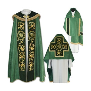 Gothic style Cope  with an inner stole and humeral veil, Gold Cope Chasuble, Vestments for Priest, Catholic Vestments, Liturgical Chasuble,