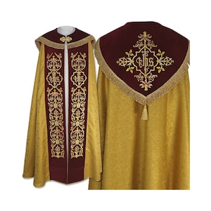 Gothic Cope with a matching inner stole, Gold Chasuble, Vestments for Priest, Catholic Vestments, Liturgical Chasuble.