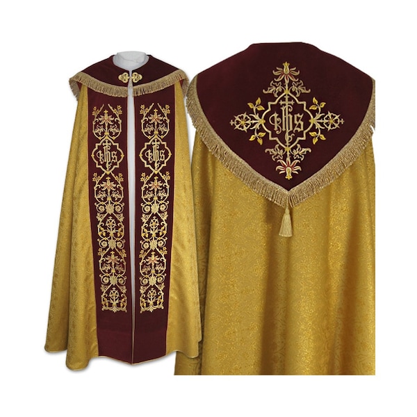 Gothic Cope with a matching inner stole, Gold Chasuble, Vestments for Priest, Catholic Vestments, Liturgical Chasuble.