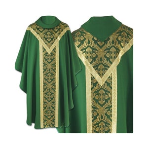 Vestment with a cowl neck Semi-Gothic Style Chasuble, Green Chasuble, Vestments for Priest, Catholic Vestments, Liturgical Chasuble.
