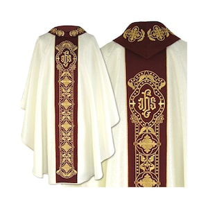 Gothic style Chasuble with a matching stole and a cowl neck, Vestments for Priest, Catholic Vestments, Liturgical Chasuble, Priest Gift,