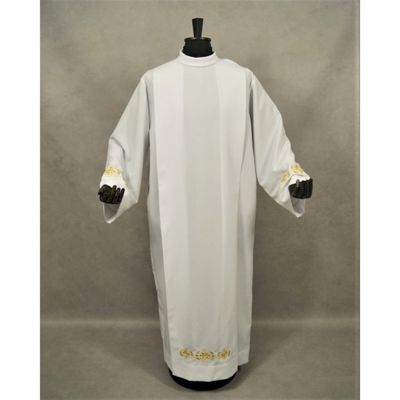 Alba Sacerdotal con pliegues, Alba Blanca, Alba para Sacerdote, Alba Católica, Alba Litúrgica, Alba de Vestiduras Litúrgicas, Regalo de Pastor, imagen 5