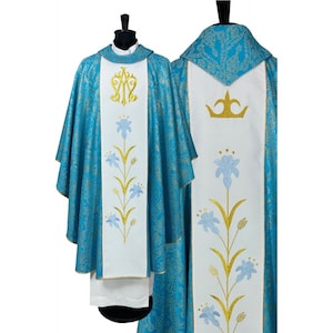 Vestments Marian - Chasuble, White Chasuble, Vestments for Priest, Catholic Vestments, Liturgical Chasuble.