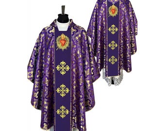 Gothic style Chasuble with a matching inner stole, Vestments for Priest, Catholic Vestment, Gift for Priest, Clergy Vestments, Clergy Gift