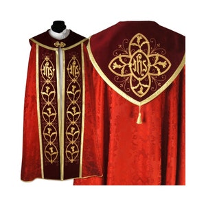 Gothic style Cope  with a matching stole, Red Chasuble, Vestments for Priest, Catholic Vestments, Pastor Gift, Chasuble Ordination.