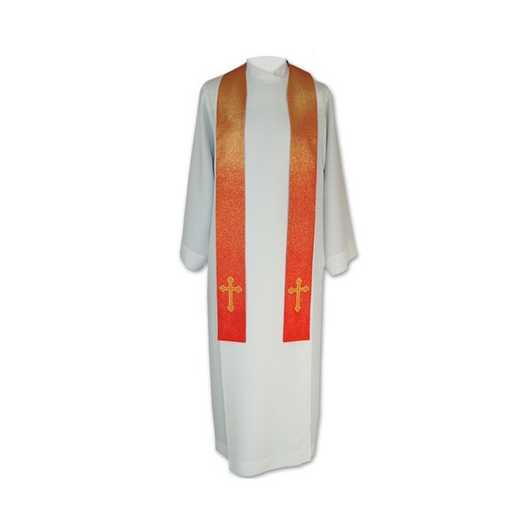 Etole de prêtre brocart orangé, étole de chasuble, étole de prêtre, étole catholique, étole liturgique.