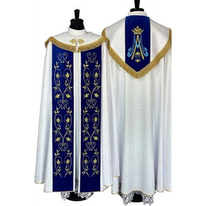 Set : Marian Cope and Roman Marian Dalmatic, Deacon Dalmatict, Catholic Dalmatic, Liturgical Dalmatic, Vestments for Priest,