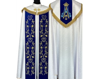 Set : Marian Cope and Roman Marian Dalmatic, Deacon Dalmatict, Catholic Dalmatic, Liturgical Dalmatic, Vestments for Priest,