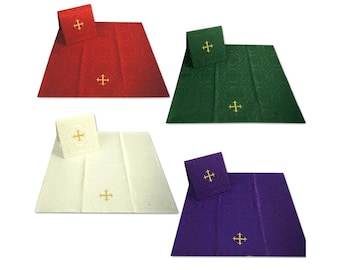 Conjunto completo de bolsa e véu para cálice, acessório para celebração, cores: branco, verde, roxo e vermelho.