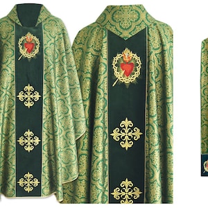 Gothic style Chasuble with a matching stole &quot;Sacred Heart of Jesus&quot;, Vestments for Priest, Catholic Vestments, Liturgical Chasuble.