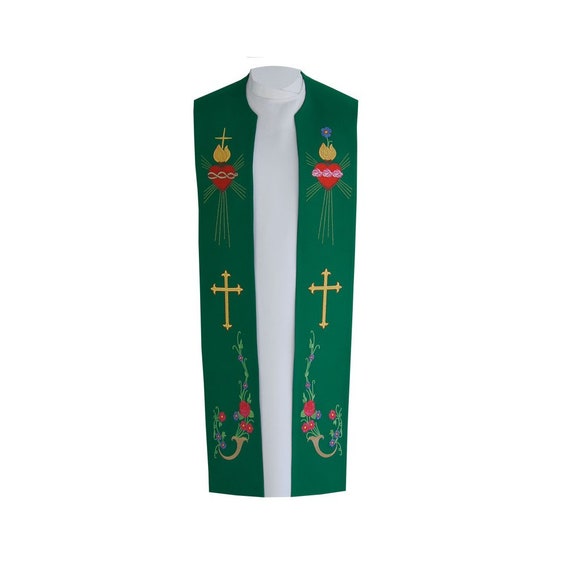 thumbnail image 2 of 2 Pcs White Embroidery Wedding Pastor Stole With Cross Clergy Church Choir 2 of 11