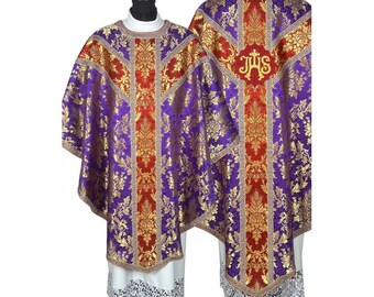 Semi-gothic chasuble with a priest stole- Semi Gothic style Chasuble with a matching Stole, Vestments for Priest, Catholic Vestments. Gift