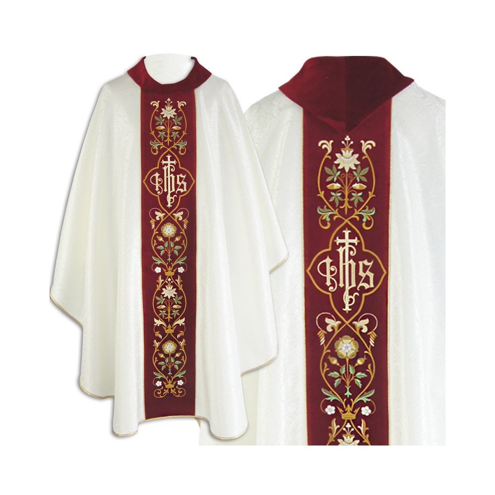 Gothic style Chasuble with a matching stole and a cowl neck, Vestments for Priest, Catholic Vestments, Liturgical Chasuble, Pastor Gift.