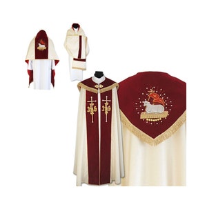 Gothic style Cope and  humeral veil with a matching stole, Vestments for Priest, Catholic Vestments, Pastor Gift, Chasuble Ordination.