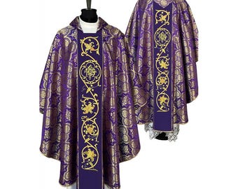 Gothic style Chasuble with a matching inner stole, Vestments for Priest, Catholic Vestment, Gift for Priest, Clergy Vestments, Clergy Gift