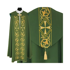 Gothic style Cope with a matching stole, Olive Cope, Cope for Priest, Catholic Copes, Liturgical Cope, Pastor Gift, Cope for Ordination.