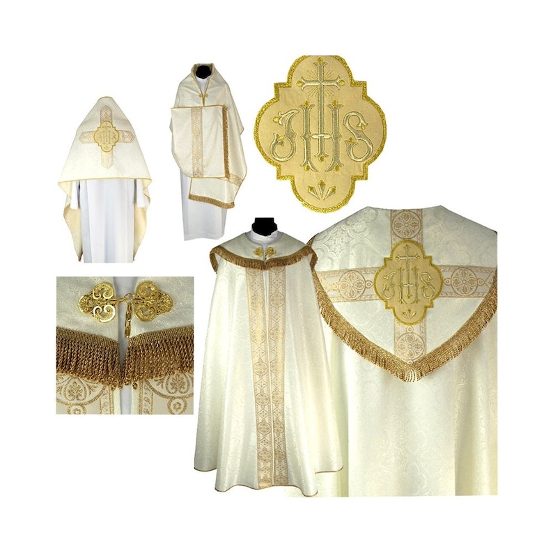 Cope and veil with, Vestments for Priest, Catholic Vestments, Liturgical Chasuble, Liturgical Cope, Pastor Gift, Cope for Ordination. image 1