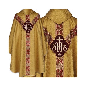 Vestments Gold IHS, Gold Chasuble, Vestments for Priest, Catholic Vestments, Liturgical Chasuble, Pastor Gift, Chasuble for Ordination.
