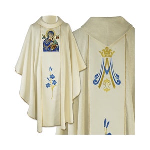 Vestments Marian &quot;Our Lady of Perpetual Help&quot; - Chasuble, Ecru Chasuble, Vestments for Priest, Catholic Vestments, Liturgical Chasuble.