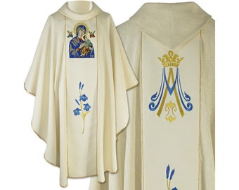 Vestments Marian "Our Lady of Perpetual Help" - Chasuble, Ecru Chasuble, Vestments for Priest, Catholic Vestments, Liturgical Chasuble.