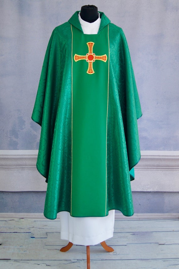 Vestment Green Saint Cuthbert Cross Gothic style Chasuble Etsy