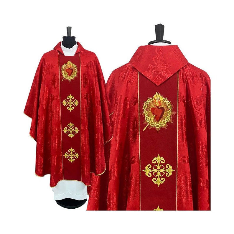 Gothic Chasuble With Stole, Sacred Heart Embroidery, Catholic Vestments ...