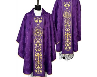 Gothic style Chasuble with a matching inner stole, Vestments for Priest, Catholic Vestment, Gift for Priest, Clergy Vestments, Clergy Gift