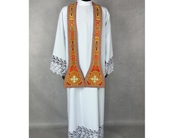 Roman Style Fiddleback Chasuble With a Maniple, Burse and Chalice