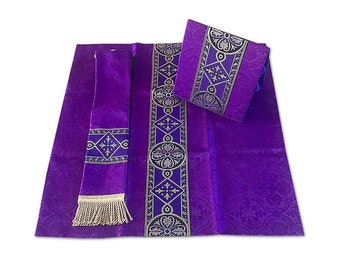 Full Set Pall, Burse and Chalice Veil Set, Accessory for the Celebration, purple,