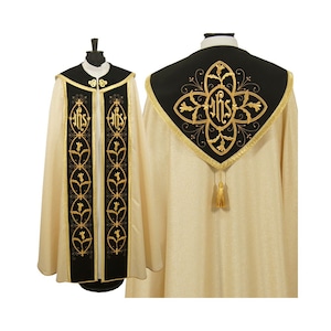Gothic style Cope  with a matching stole, Ecry Chasuble, Vestments for Priest, Catholic Vestments, Pastor Gift, Chasuble Ordination.