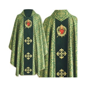 Gothic style Chasuble with a matching stole &quot;Sacred Heart of Jesus&quot;, Vestments for Priest, Catholic Vestments, Liturgical Chasuble.
