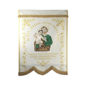 Church banners, Christian Banners for Praise, Embroidered banner with your chosen Printed images of saints, Procession Banner.