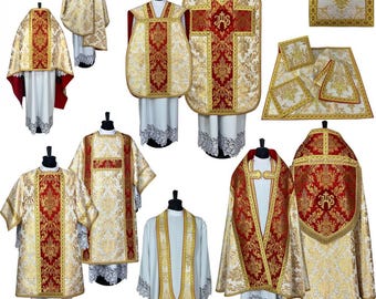 Solemn set chasuble with a priest stole- Semi Gothic style Chasuble with a matching Stole, Vestments for Priest, Catholic Vestments. Gift
