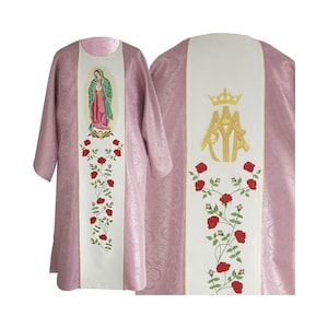 Marian style Dalmatic with a deacon stole, Deacon Dalmatic, Catholic Dalmatic, Liturgical Dalmatic, Vestments for Priest, Catholic Chasuble,