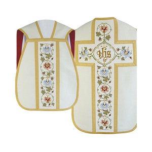 Roman style fiddlFeback Chasuble with a Maniple, Burse and chalice veil, Vestments for Priest, Catholic Vestments, Liturgical Chasuble.