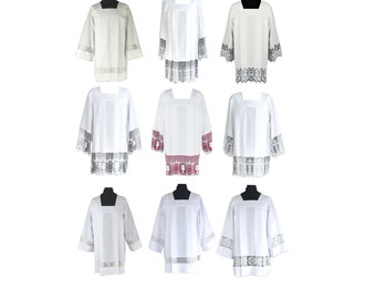 Traditional square neck Priest Surplice, Cotta with pleats ,White Alb, Albs for Priest, Catholic Alb, Liturgical Albs, Exclusive Albs.