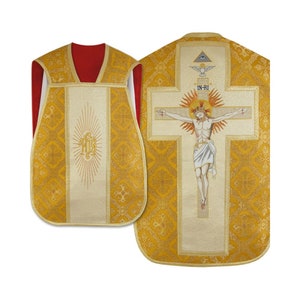 Roman style fiddleback Chasuble with a Maniple, Burse and chalice veil, Vestments for Priest, Catholic Vestments, Liturgical Chasuble.