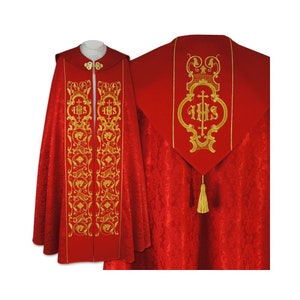 Gothic style Cope with a matching stole, Red Cope, Copes for Priest, Catholic Copes, Liturgical Copes.