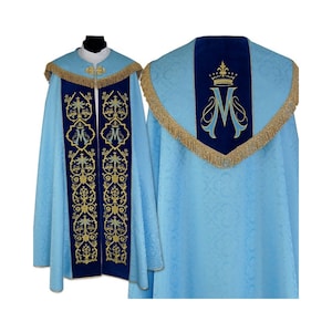 Marian style Gothic Cope  with a matching stole, Blue Chasuble, Vestments for Priest, Catholic Vestments, Pastor Gift, Chasuble Ordination.