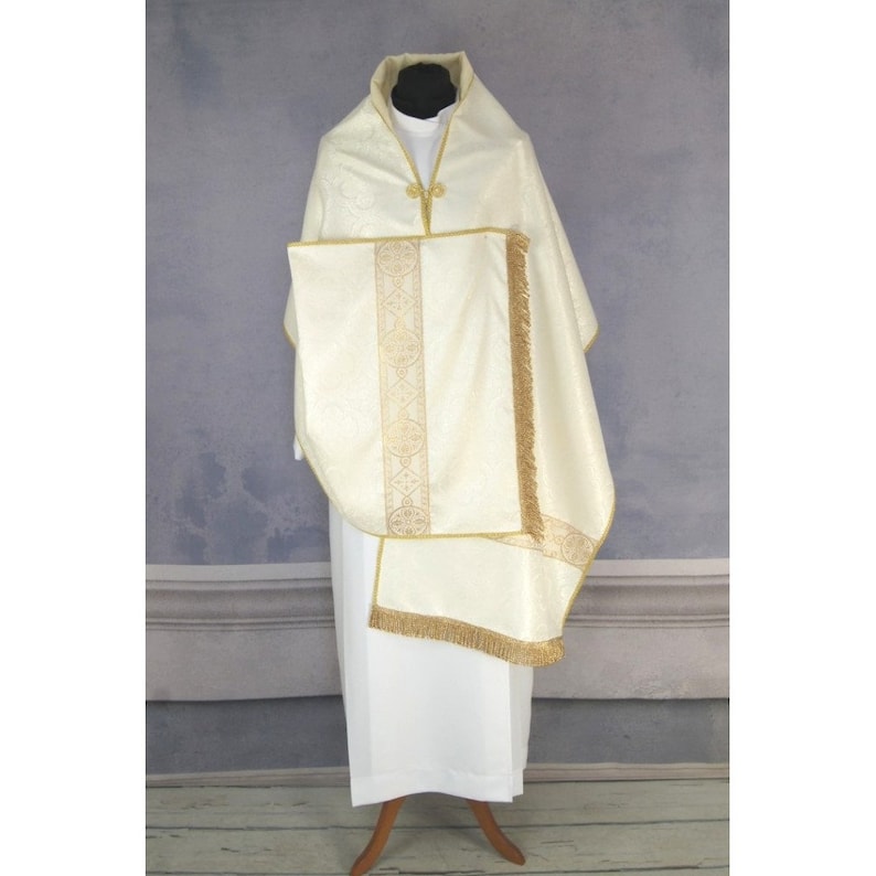 Cope and veil with, Vestments for Priest, Catholic Vestments, Liturgical Chasuble, Liturgical Cope, Pastor Gift, Cope for Ordination. image 6